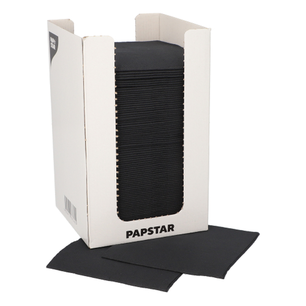 Papstar Servietten, 2-lagig "PUNTO" 1/4-Falz 20 cm x 20 cm schwarz in Spenderbox