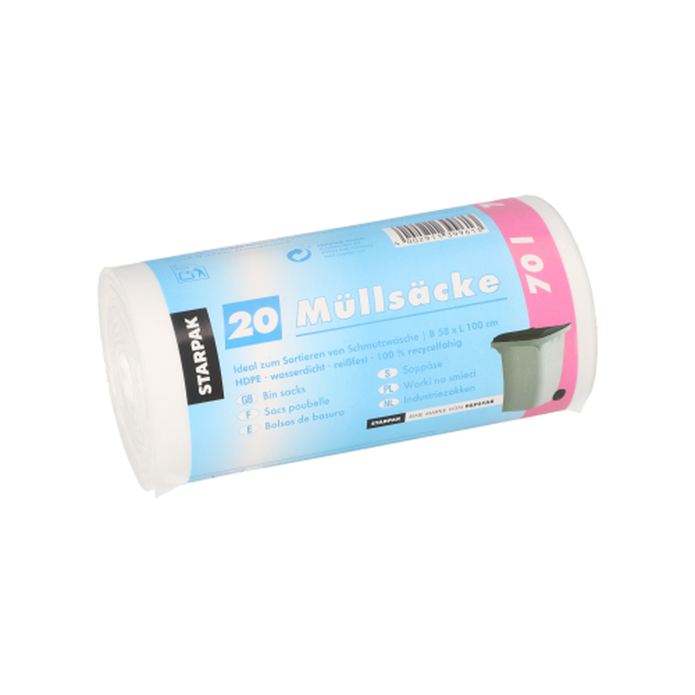 Papstar Müllsäcke, HDPE 70 l 100 cm x 58 cm transparent