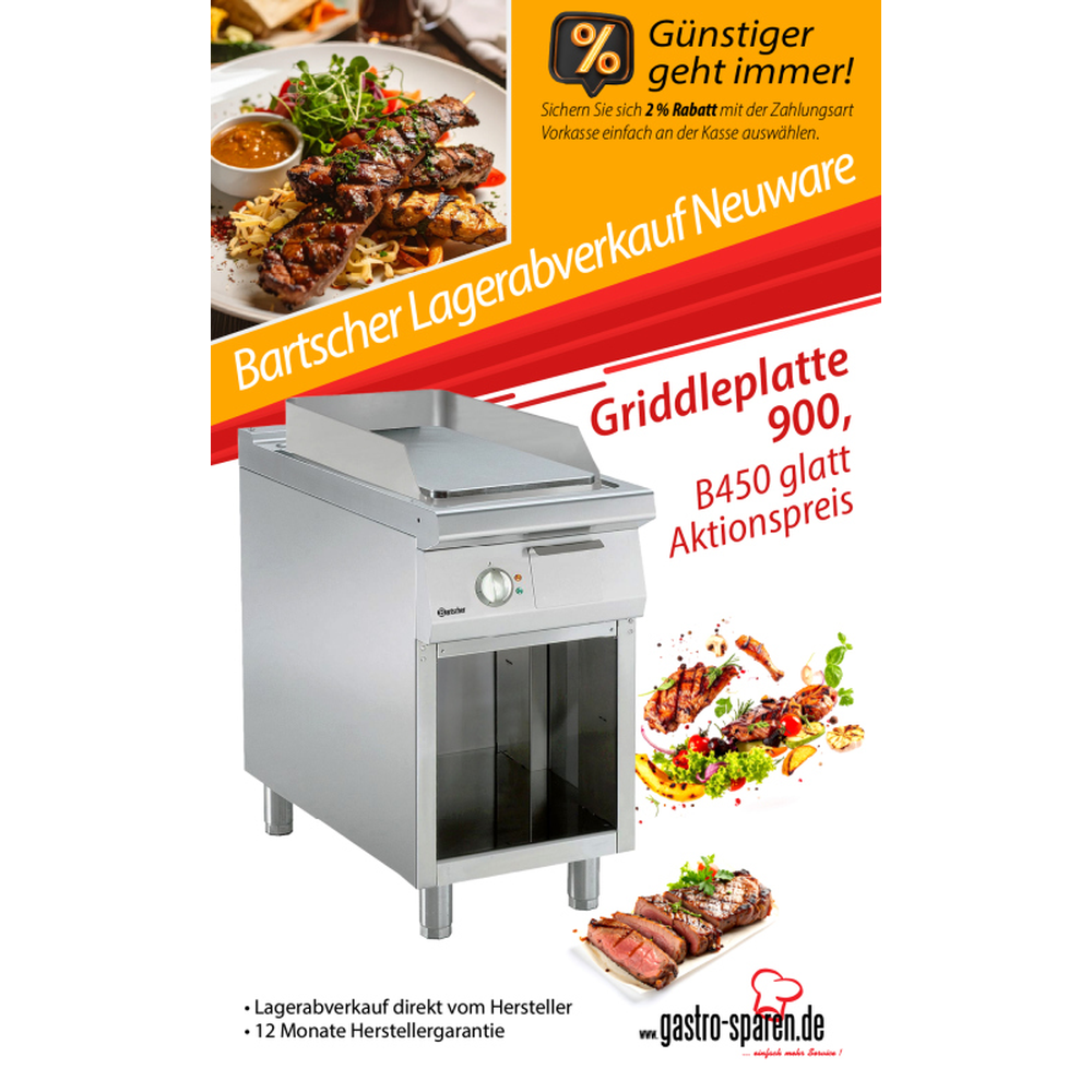 Bartscher Griddleplatte 900, B450 glatt Lagerabverkauf Aktionspreis