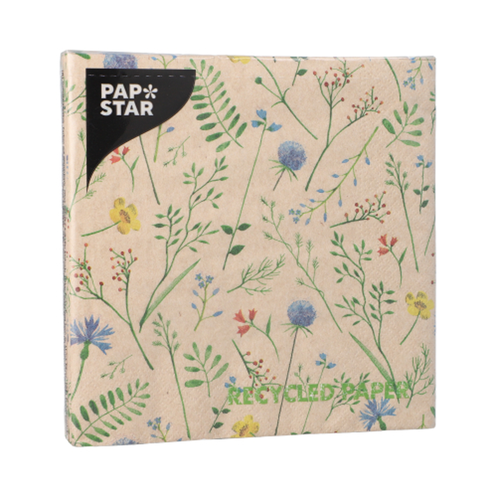 PAPSTAR Servietten, 3-lagig 1/4-Falz 33 cm x 33 cm natur Sommaräng aus recy