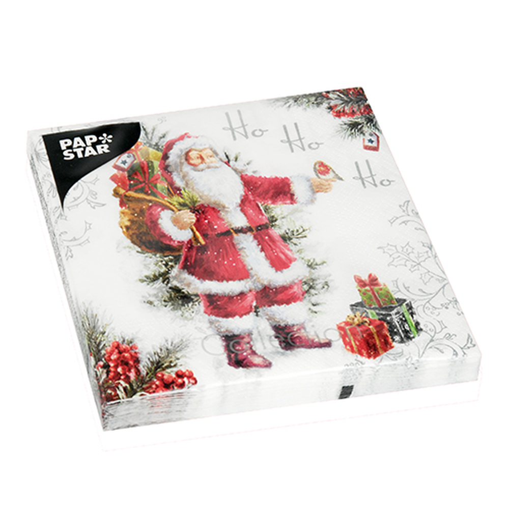 Papstar Servietten, 3-lagig 1/4-Falz 33 cm x 33 cm "HoHoHo"