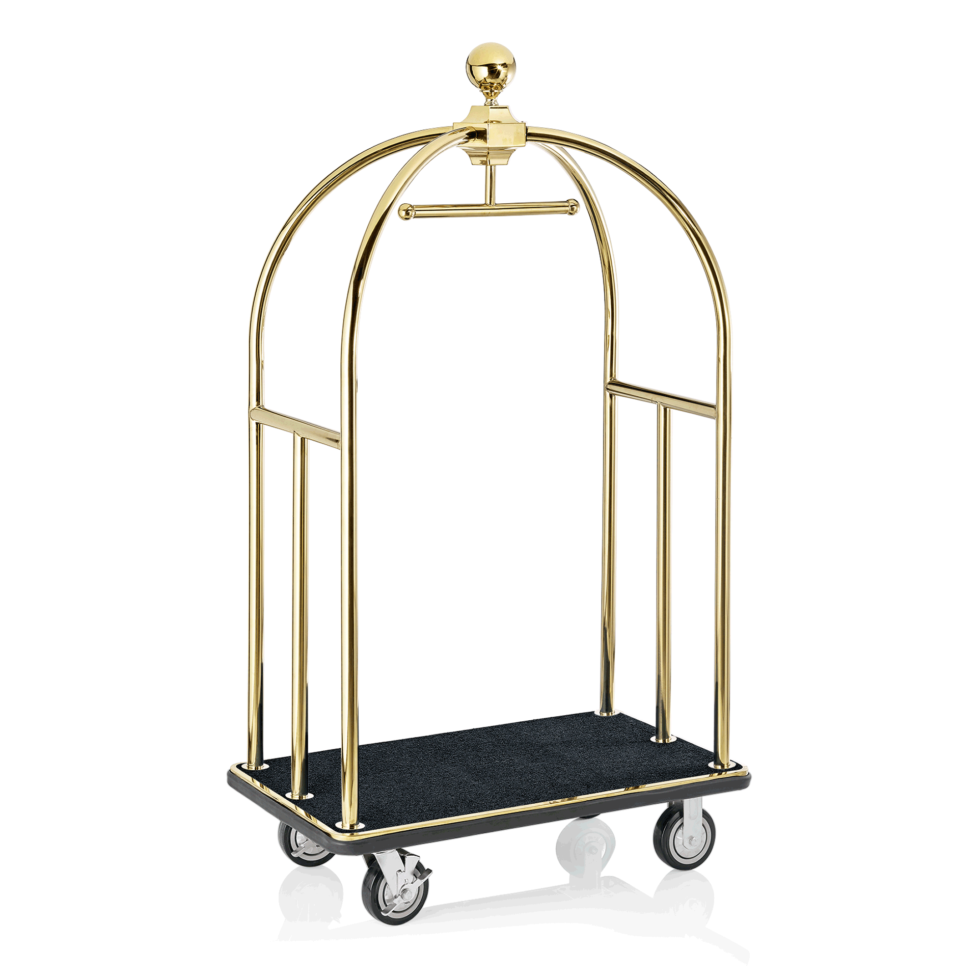 WAS Gepäckwagen UNITY, 112 x 60 x 185 cm, goldfarben, schwarzer Teppich, Edelsta