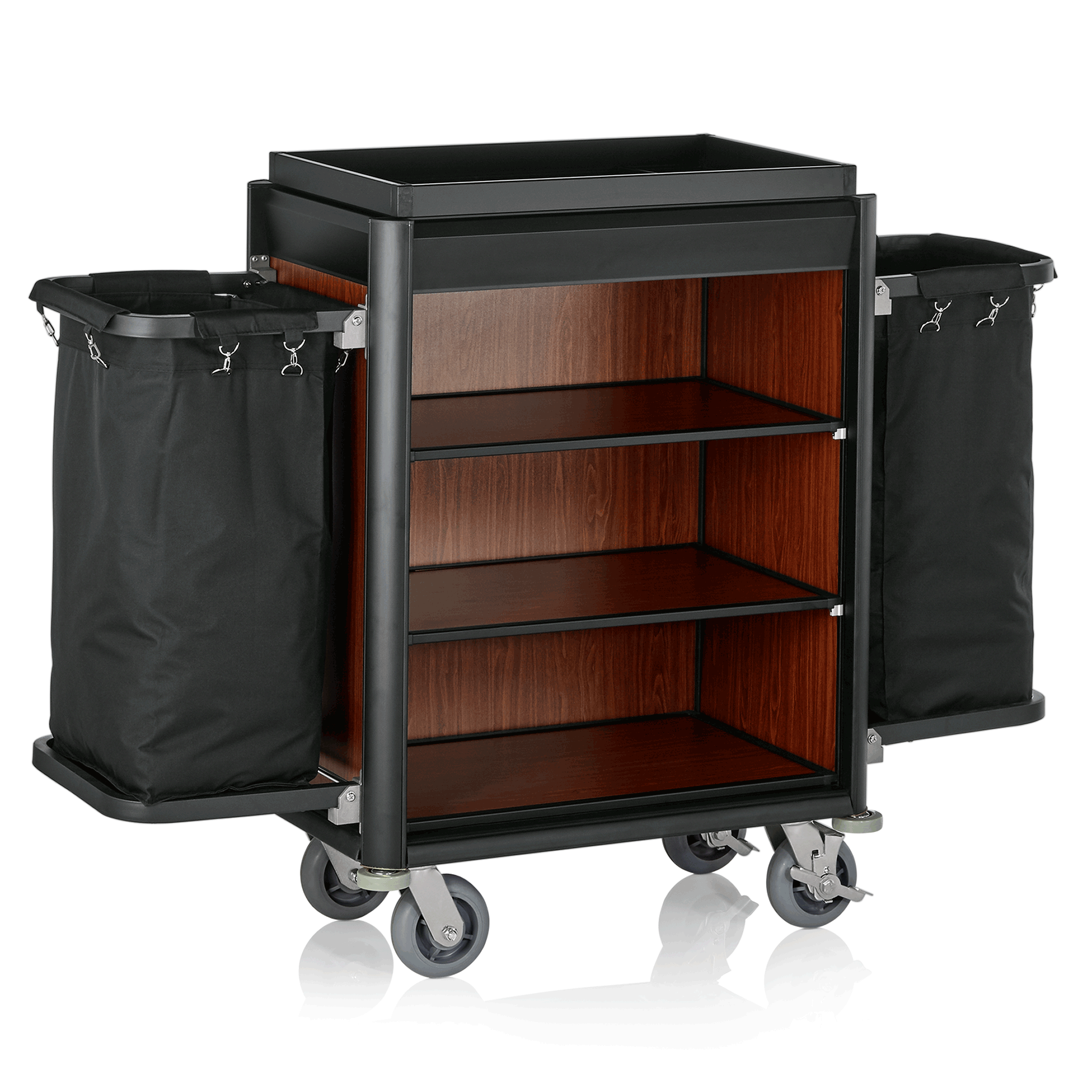 WAS Zimmerservicewagen ISABELLA, 155 x 55 x 116 cm, schwarze Kanten, dunkle Holz