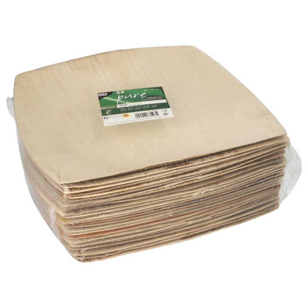 Papstar Teller, Palmblatt "pure" 26 cm x 26 cm natur "QUADRATO"