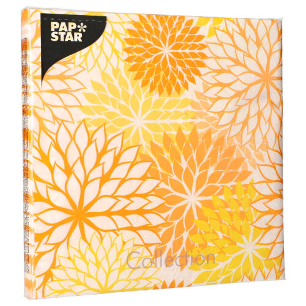 Papstar Servietten, 3-lagig 1/4-Falz 40 cm x 40 cm gelb "Floralies"