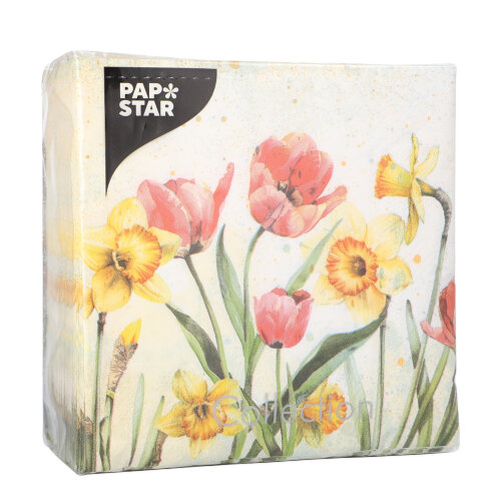 Papstar Servietten, 3-lagig 1/4-Falz 33 cm x 33 cm "Tulips & Daffodils"