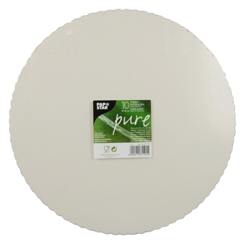 Papstar Tortenunterlagen, Pappe "pure" rund Ø 30 cm weiss mit gezacktem Rand