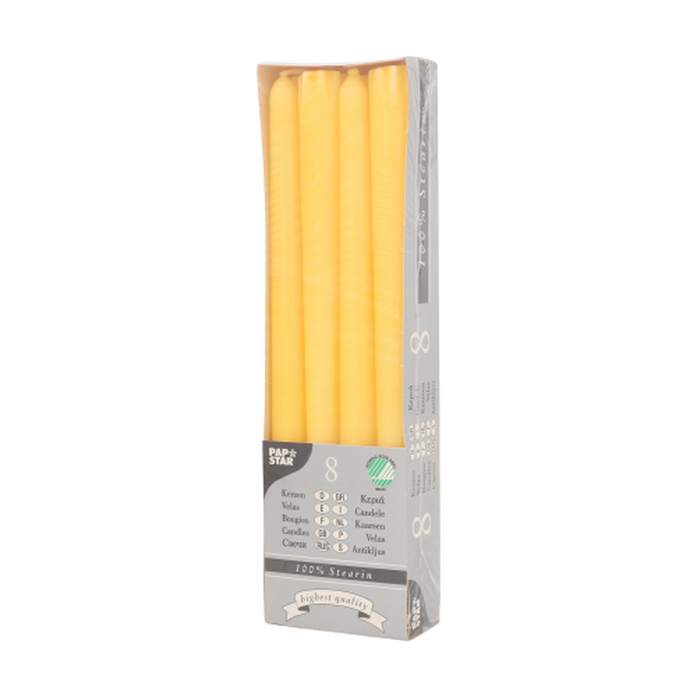 Papstar Leuchterkerzen Ø 2,2 cm · 25 cm gelb aus 100 % Stearin