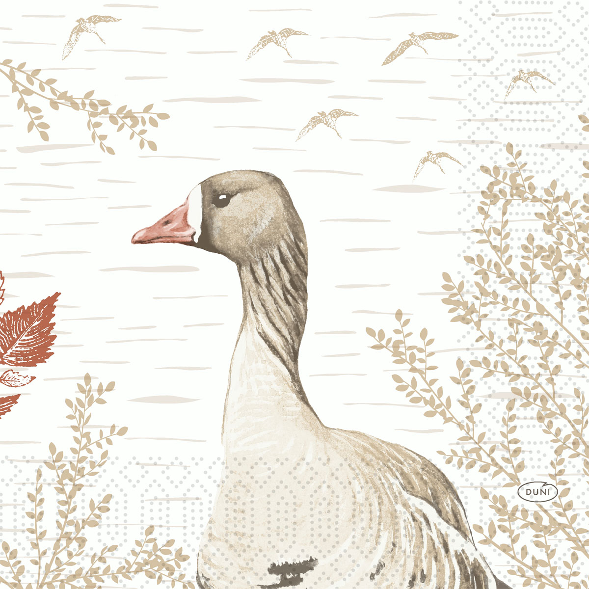Duni Zelltuchservierten 33x33 cm 3-lagig Wood & Goose 1/4 Falz