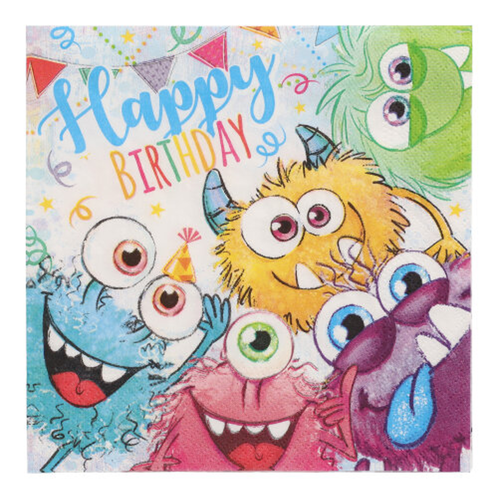 Papstar Servietten, 3-lagig 1/4-Falz 33 cm x 33 cm "Funny Monsters"