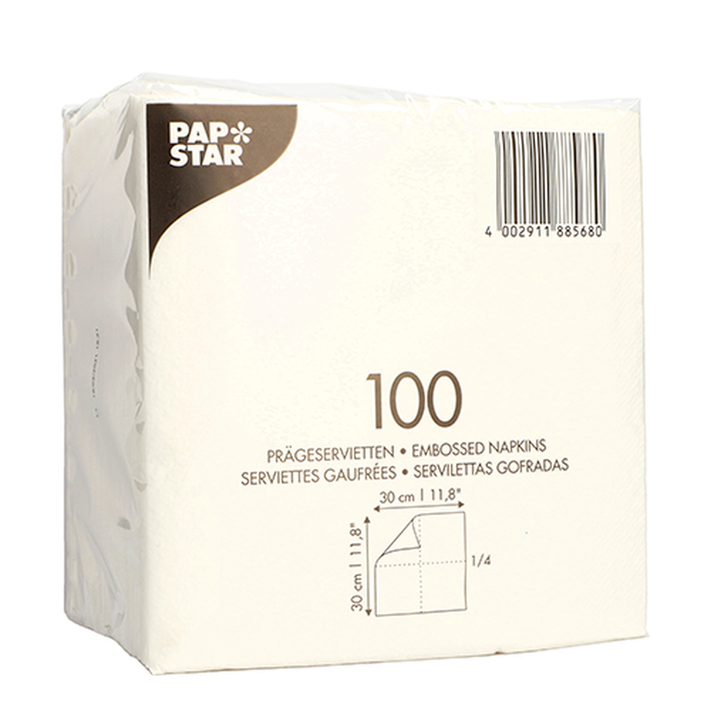 Papstar Servietten, 1-lagig 1/4-Falz 30 cm x 30 cm weiss