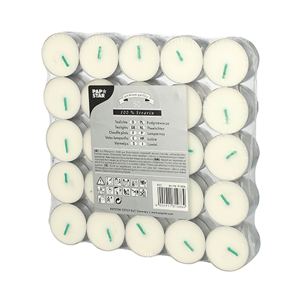Papstar Teelichte Ø 37,2 mm · 15,5 mm weiss aus 100 % Stearin
