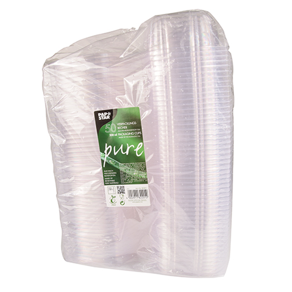 PAPSTAR Feinkost- und Salatschalen mit Klappdeckeln, PLA pure 500 ml 6,4 cm