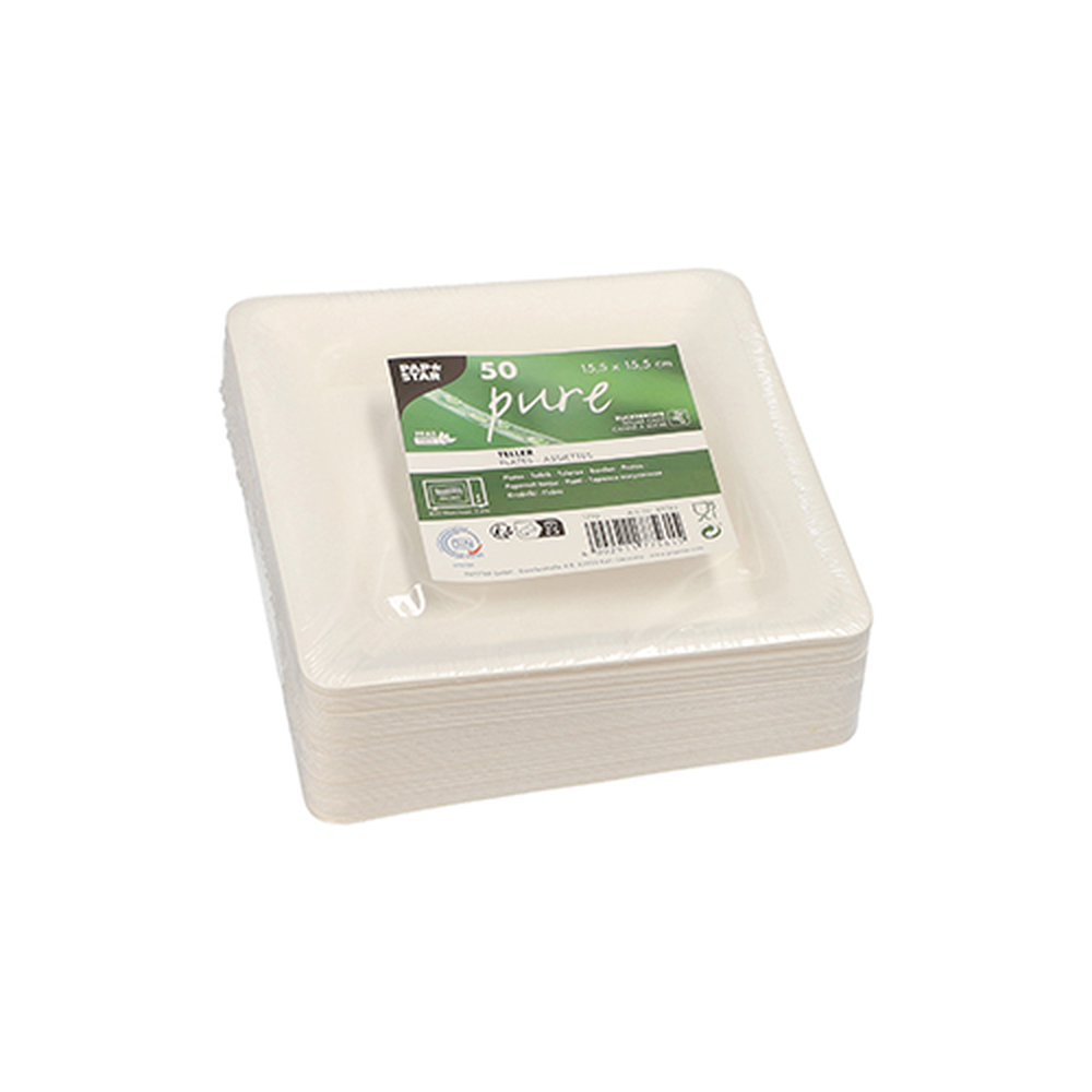 Papstar Teller, Zuckerrohr "pure" eckig 15,5 cm x 15,5 cm weiss