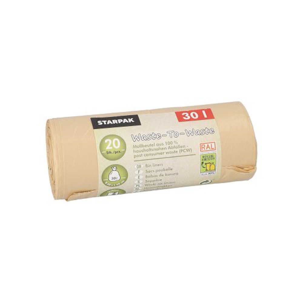 Papstar Müllbeutel aus 100% PCW "Waste-To-Waste" 30 l 64,5 cm x 54 cm beige