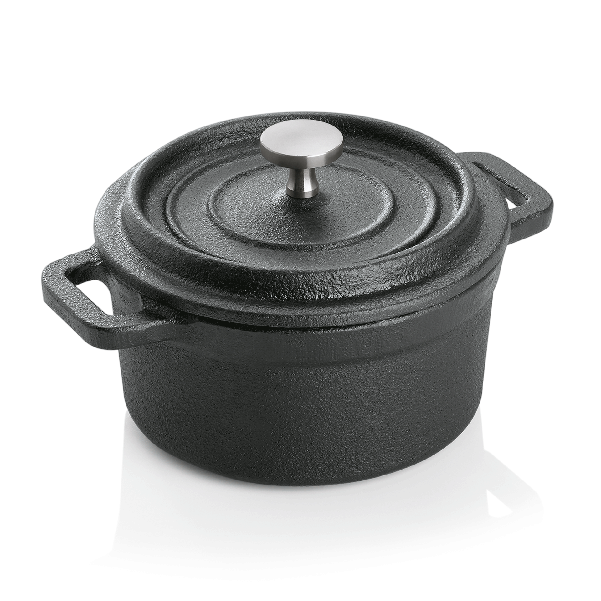 WAS Cocotte, Ø 10 cm, Höhe 6 cm, schwarz, Gusseisen, Edelstahl