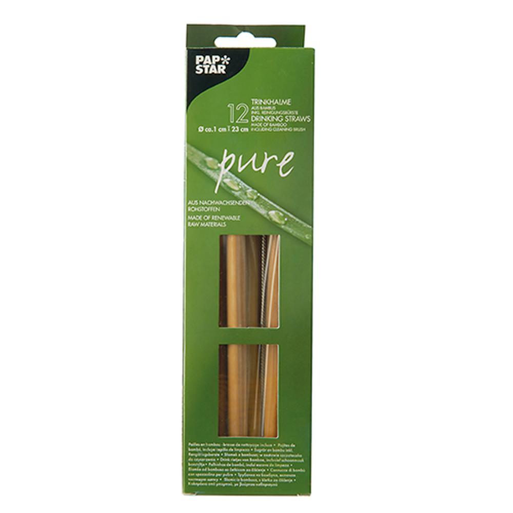Papstar Trinkhalme, Bambus "pure" 23 cm inkl. Reinigungsbürste