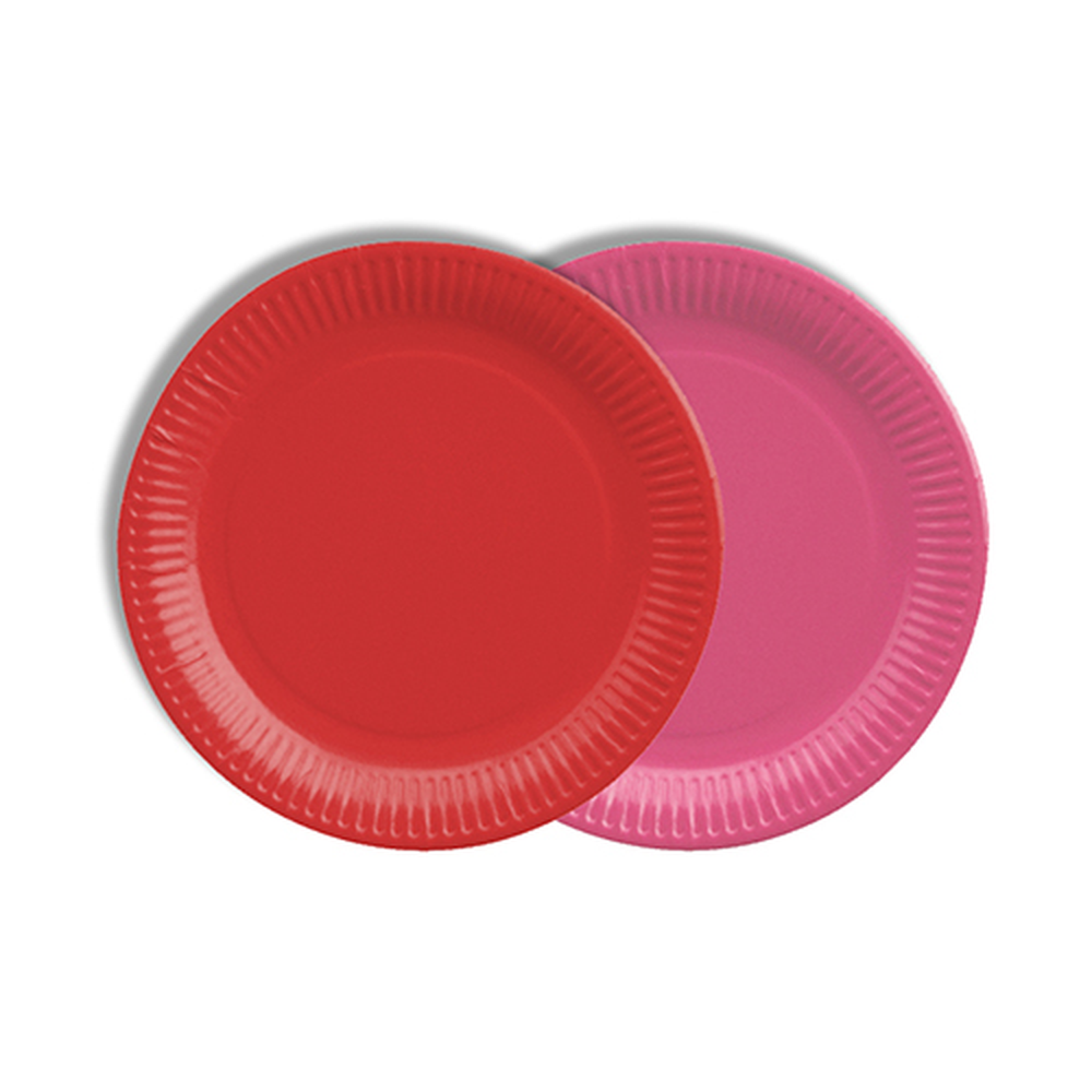 Papstar Teller, Pappe rund Ø 18 cm farbig sortiert - rot/fuchsia