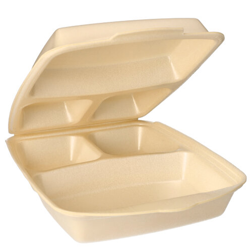 PAPSTAR Menüboxen mit Klappdeckel, XPS 3-geteilt 7,5 cm x 22 cm x 28,5 cm bei