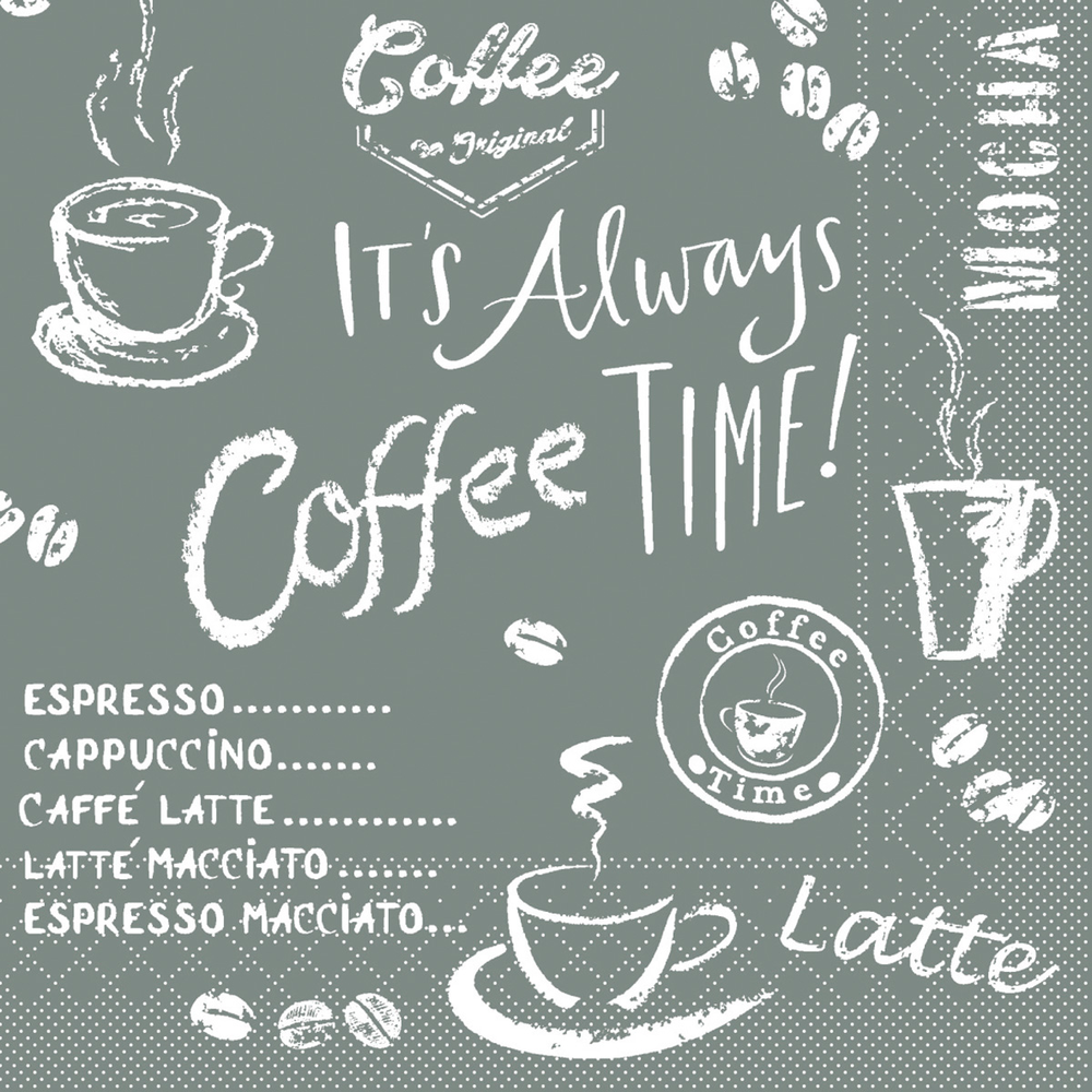 Mank Serviette Coffee time anthrazit 24 x 24 cm 1/4 Falz