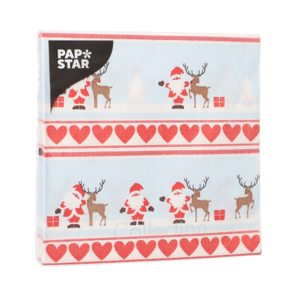 Papstar Servietten, 3-lagig 1/4-Falz 33 cm x 33 cm "Lovely Santa"