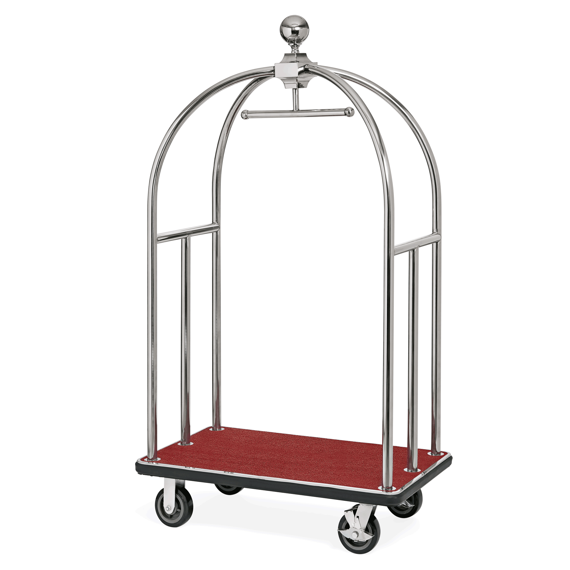 WAS Gepäckwagen UNITY, 112 x 60 x 185 cm, silberfarben, roter Teppich, Edelstahl