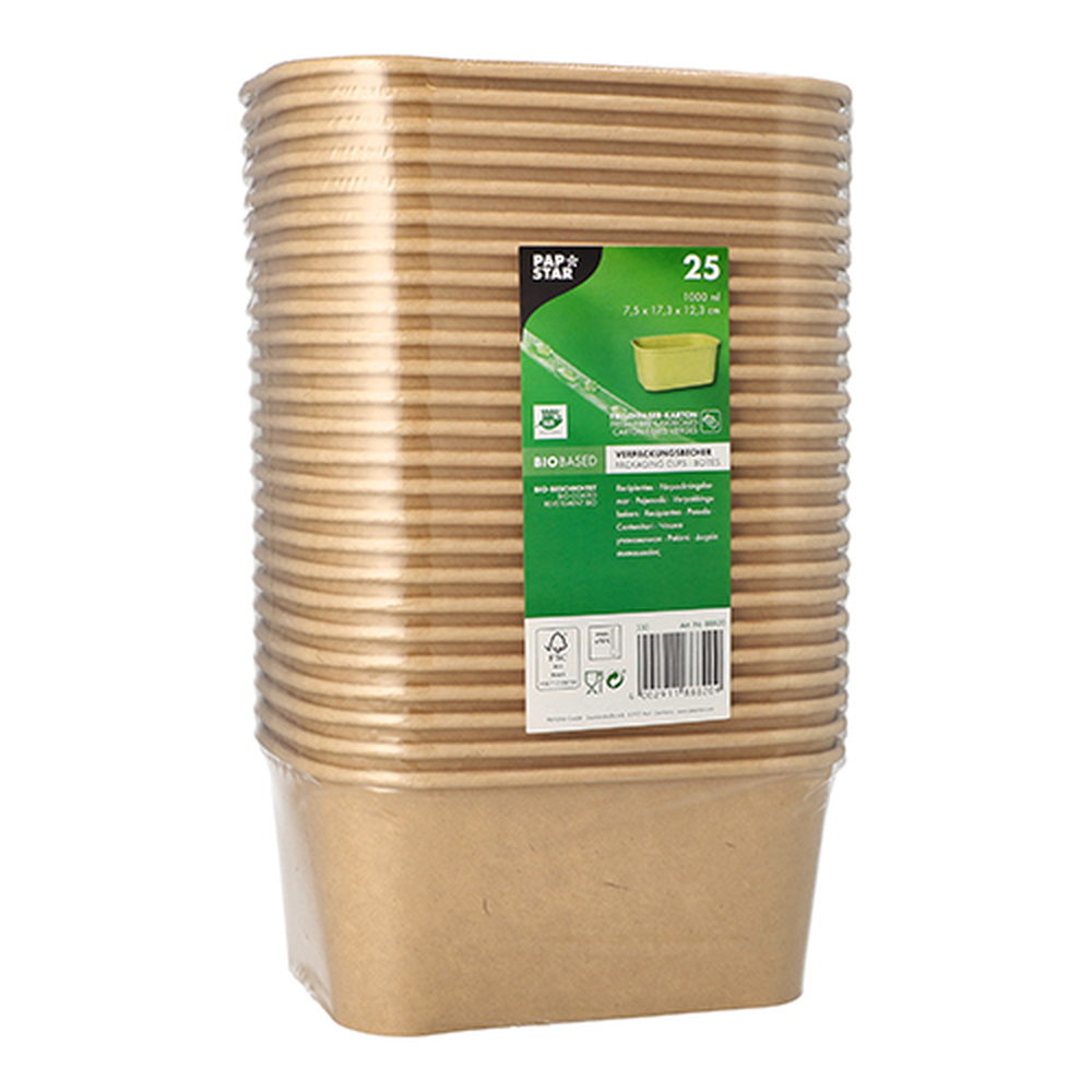 PAPSTAR Verpackungsbecher, Pappe rechteckig 1000 ml 7,5 cm x 17,3 cm x 12,3 c