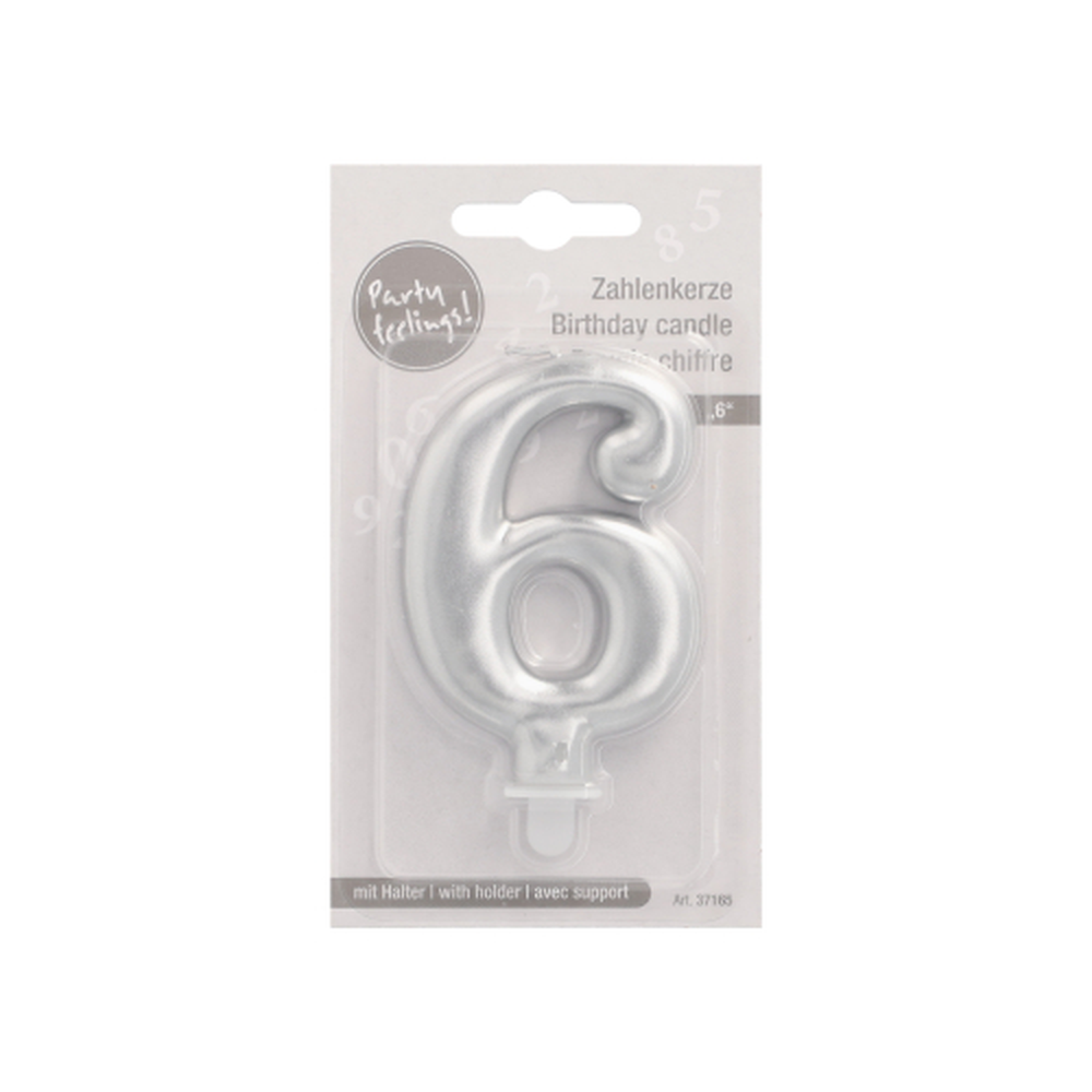 Papstar Zahlenkerze mit Halter 7 cm silber "6"
