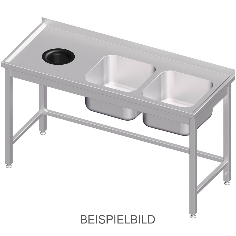 Stalgast Spültisch ohne Grundboden, mit Abfallloch, 1600x600x850 mm, mit zwei Be