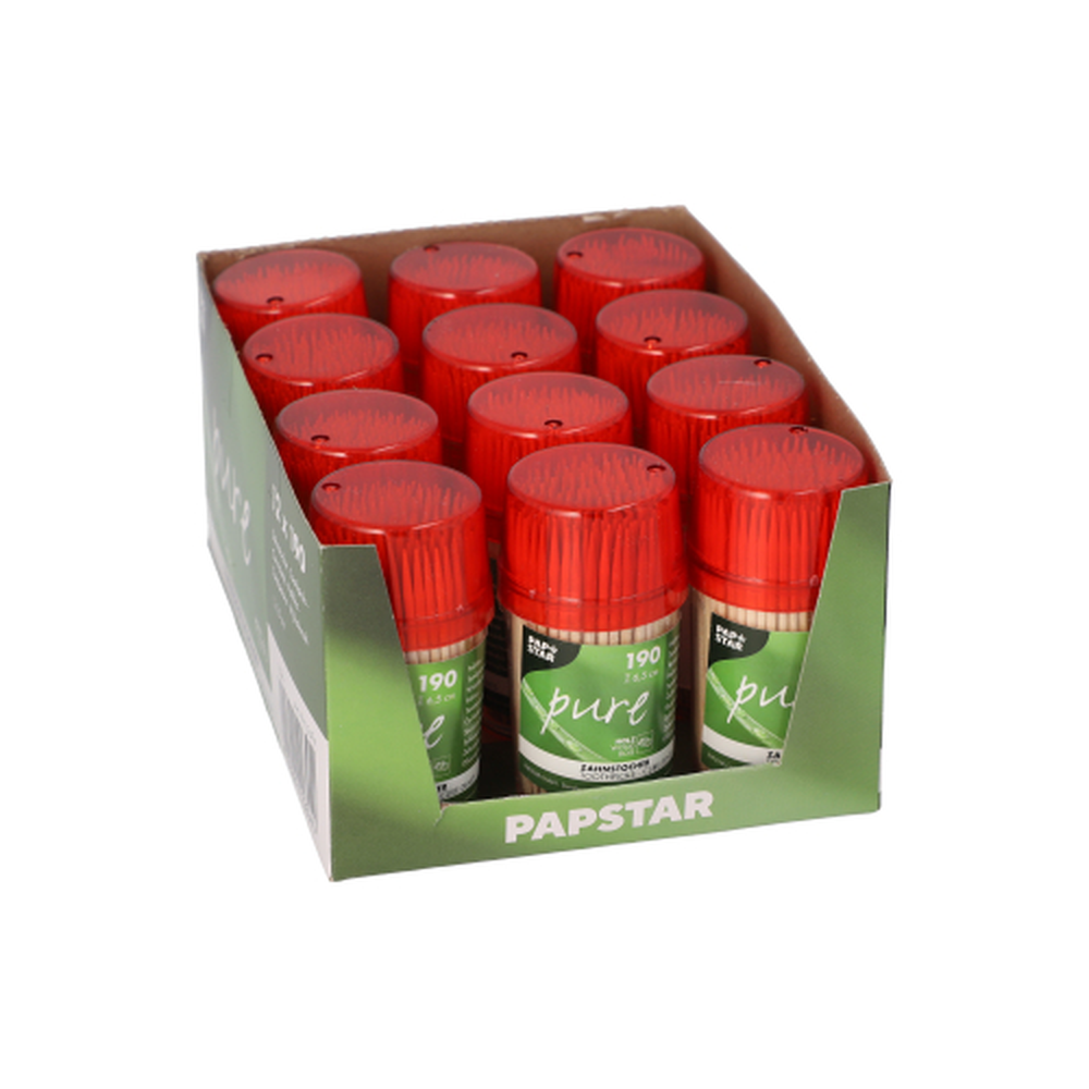 Papstar Zahnstocher, Holz "pure" rund 6,5 cm im Spender