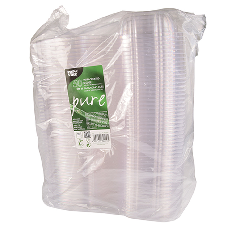 PAPSTAR Feinkost- und Salatschalen mit Klappdeckeln, PLA pure 375 ml 4,8 cm