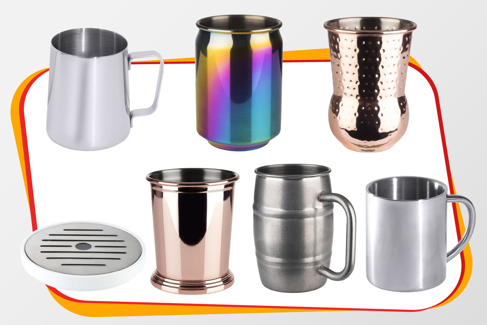 metallbecher, tassen-set, kaffeebecher, edelstahl, kupferoptik
