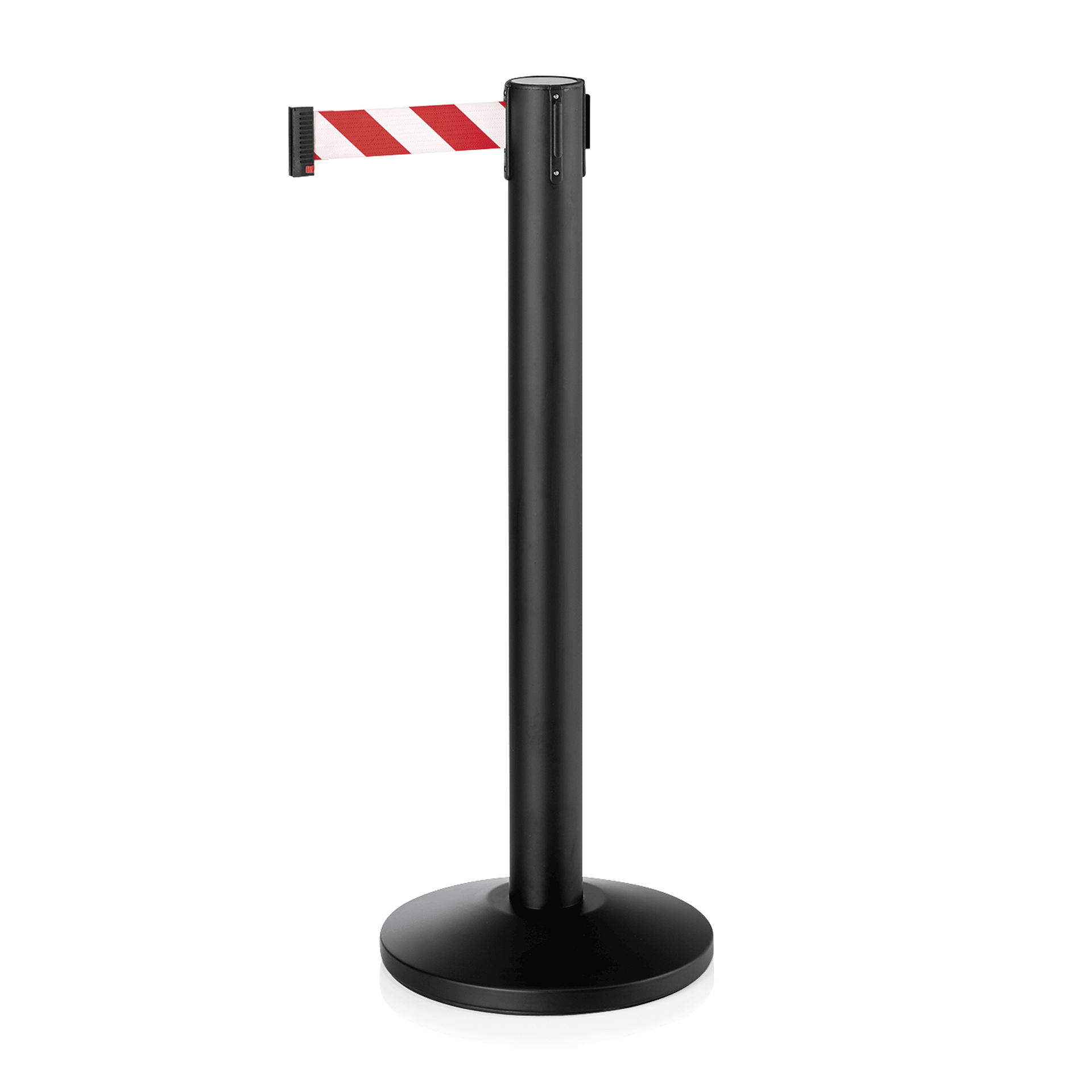 WAS Abgrenzungspfosten Set mit Gurtband rot/weiß, 5 m, schwarz, pulverbeschichte