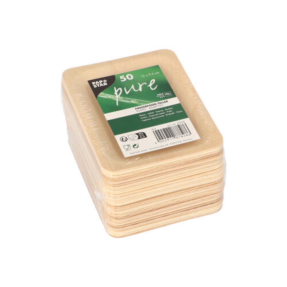 Papstar Fingerfood - Teller, Holz "pure" eckig 12 cm x 9,5 cm