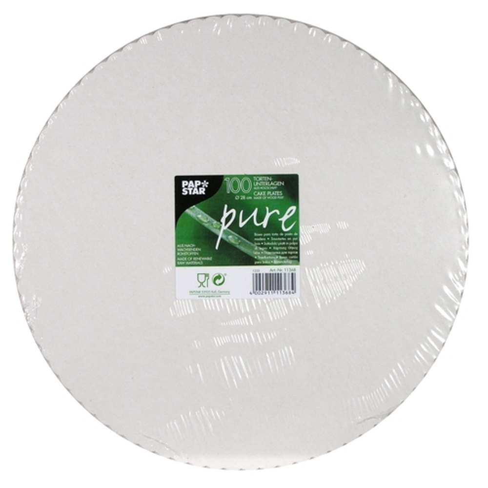 Papstar Tortenunterlagen, Pappe "pure" rund Ø 28 cm weiss mit gezacktem Rand