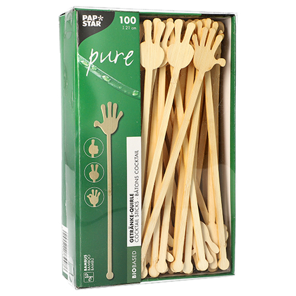 Papstar Getränke-Quirle, Bambus "pure" 21 cm "Hands"