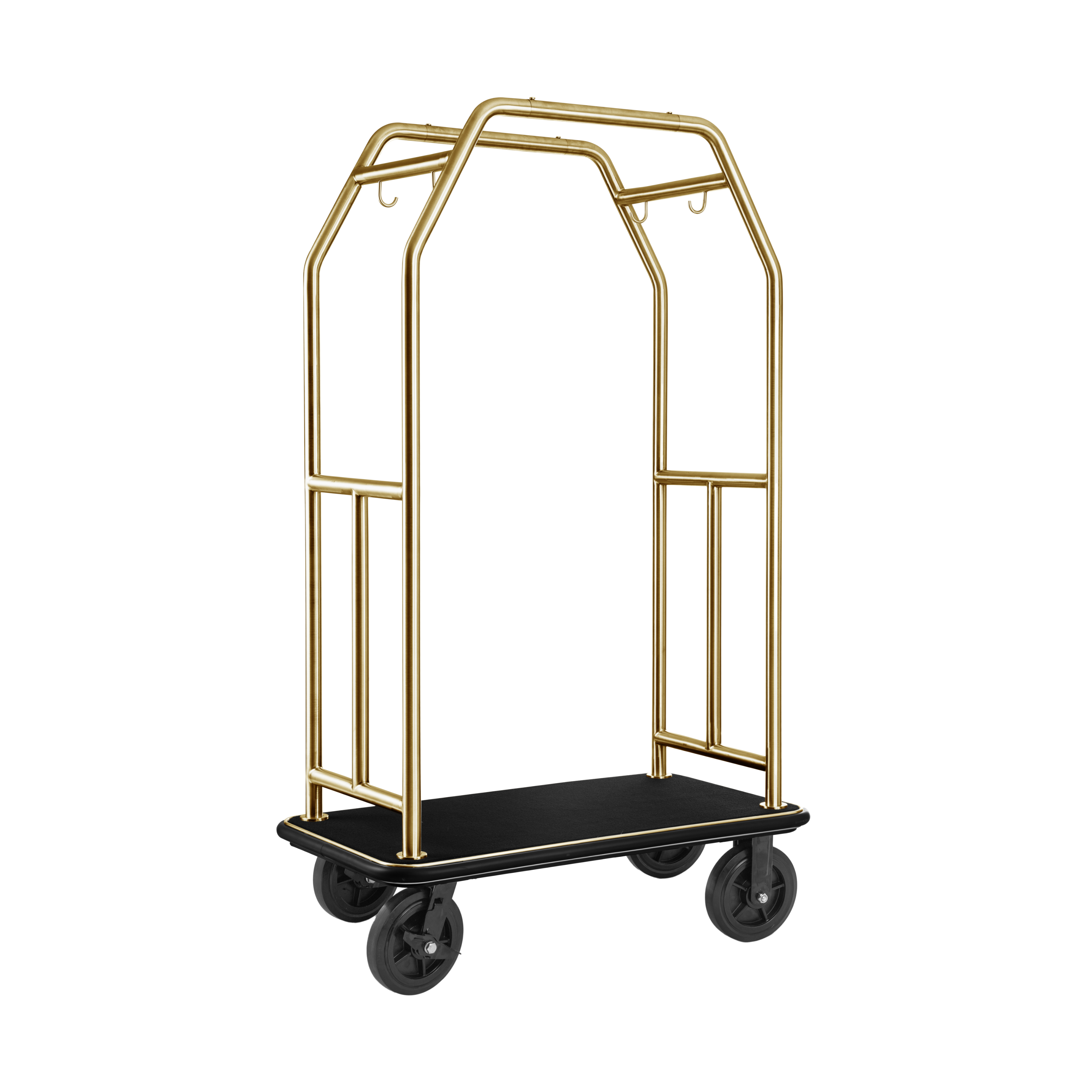 WAS Gepäckwagen TRAVELLER, 112 x 60 x 185 cm, gold, schwarzer Teppich, Chromnick