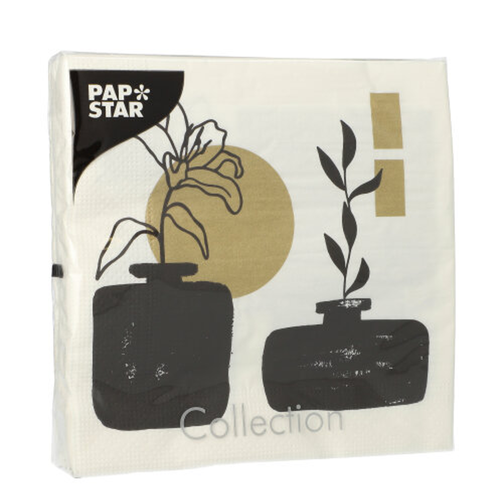 Papstar Servietten, 3-lagig 1/4-Falz 33 cm x 33 cm gold "Modern Vases"
