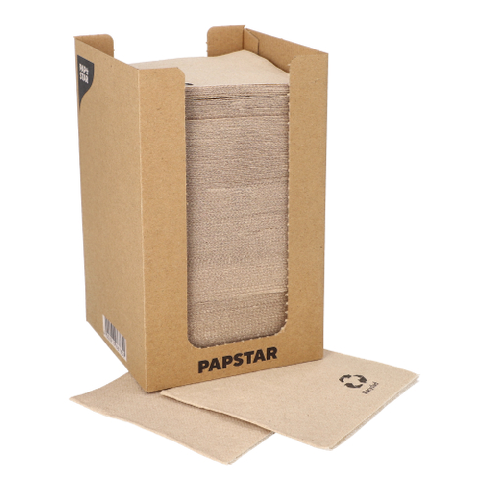 PAPSTAR Servietten, 2-lagig PUNTO 1/4-Falz 20 cm x 20 cm natur aus recycel
