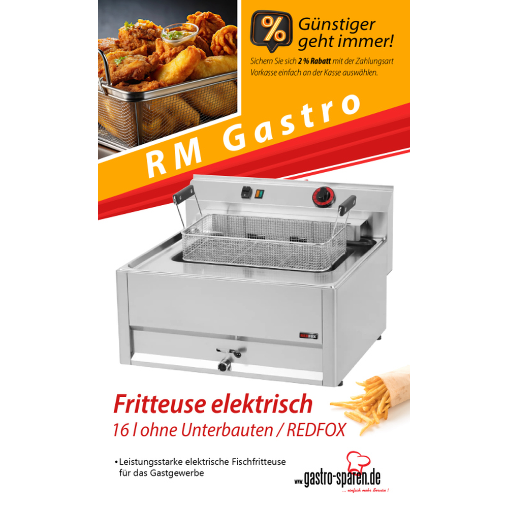 RM Gastro Fritteuse elektrisch 0,56 kW/l, 16 l ohne Unterbauten 400 V / REDFOX -
