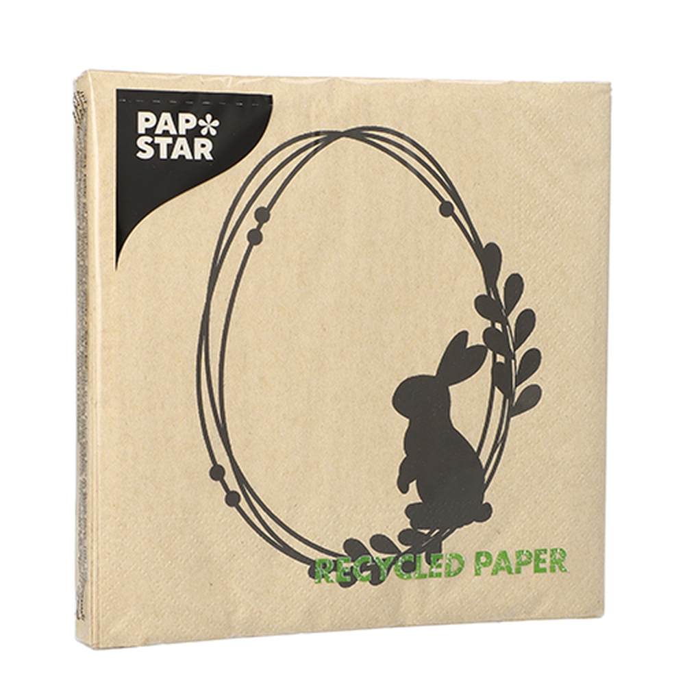PAPSTAR Servietten, 3-lagig 1/4-Falz 33 cm x 33 cm natur Rabbit Wreath aus 
