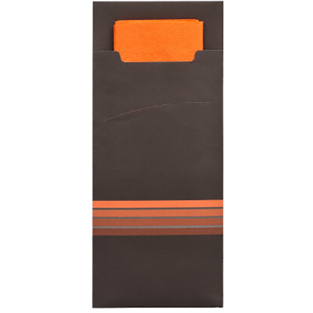 PAPSTAR Bestecktaschen 20 cm x 8,5 cm schwarz/orange Stripes inkl. farbige
