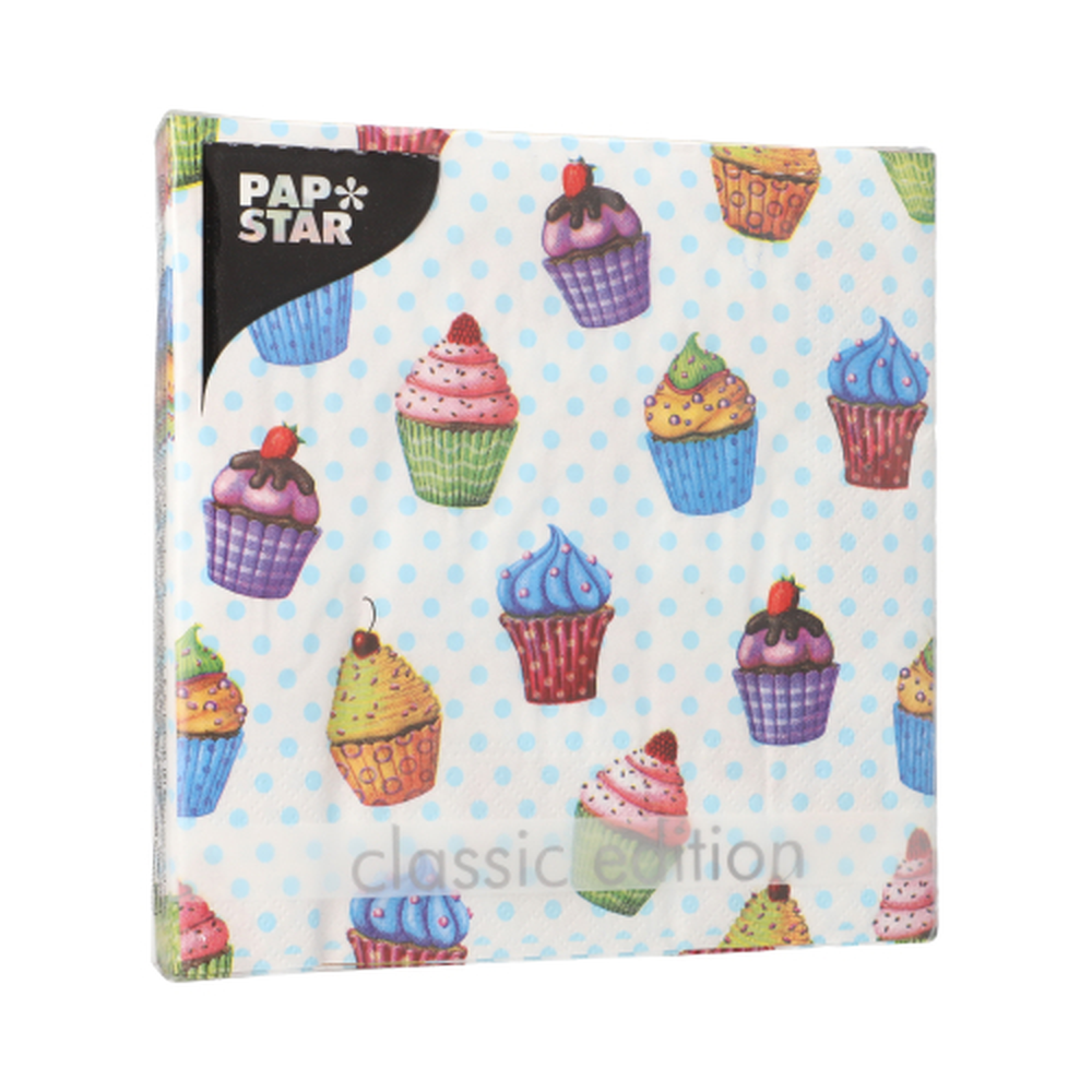 Papstar Servietten, 3-lagig 1/4-Falz 33 cm x 33 cm "Cupcakes"