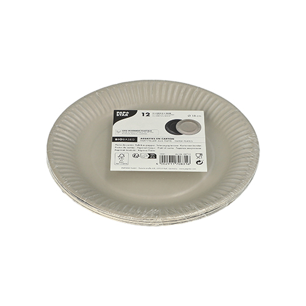 Papstar Teller, Pappe rund Ø 18 cm farbig sortiert - grau/schwarz