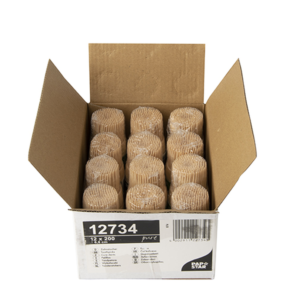 Papstar Zahnstocher, Holz "pure" rund 6,8 cm im Spender aus Holz