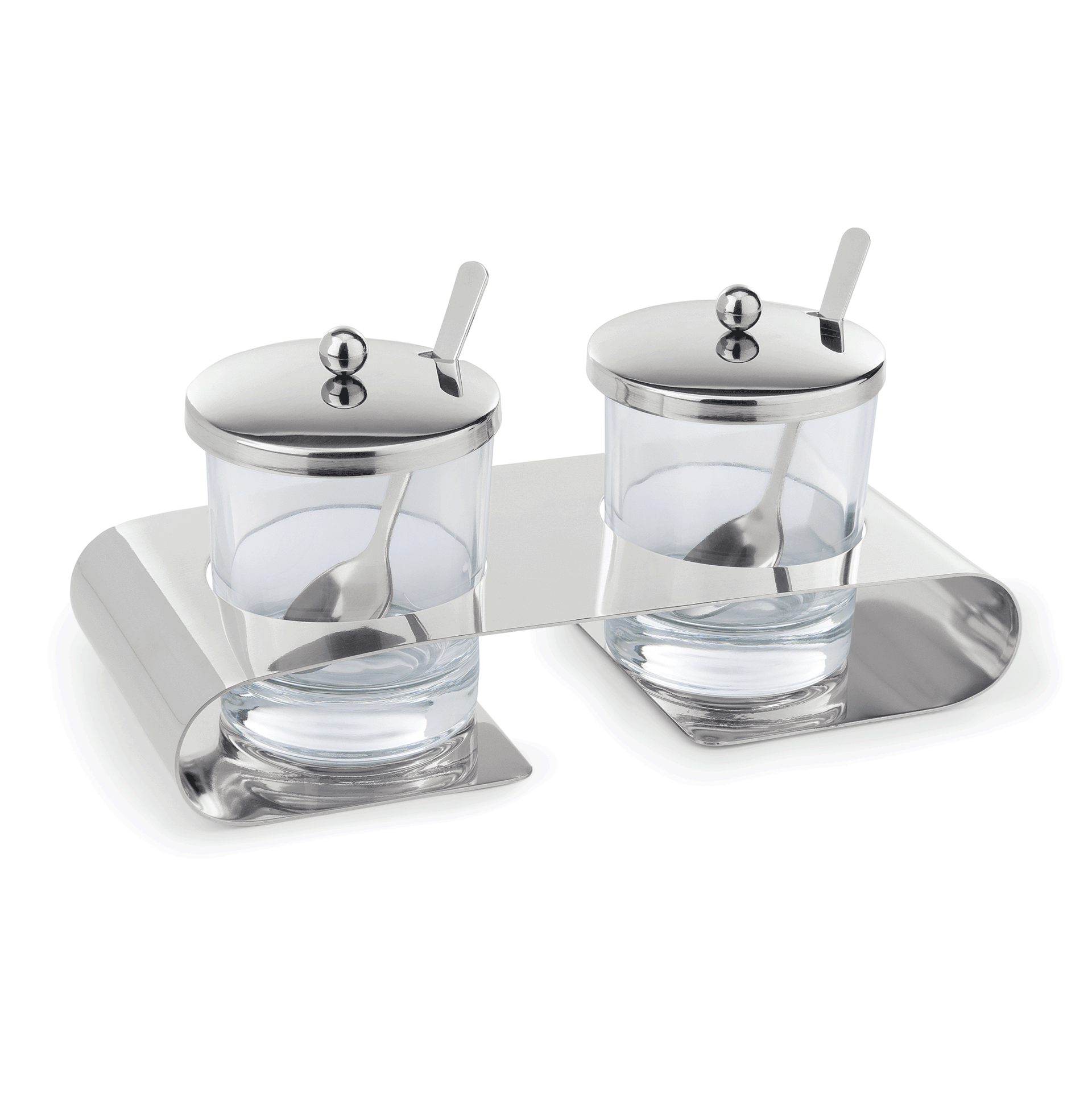 WAS Menage mit 2 Edelstahllöffeln, 200 ml, 22,5 x 10 cm, Edelstahl, Glas