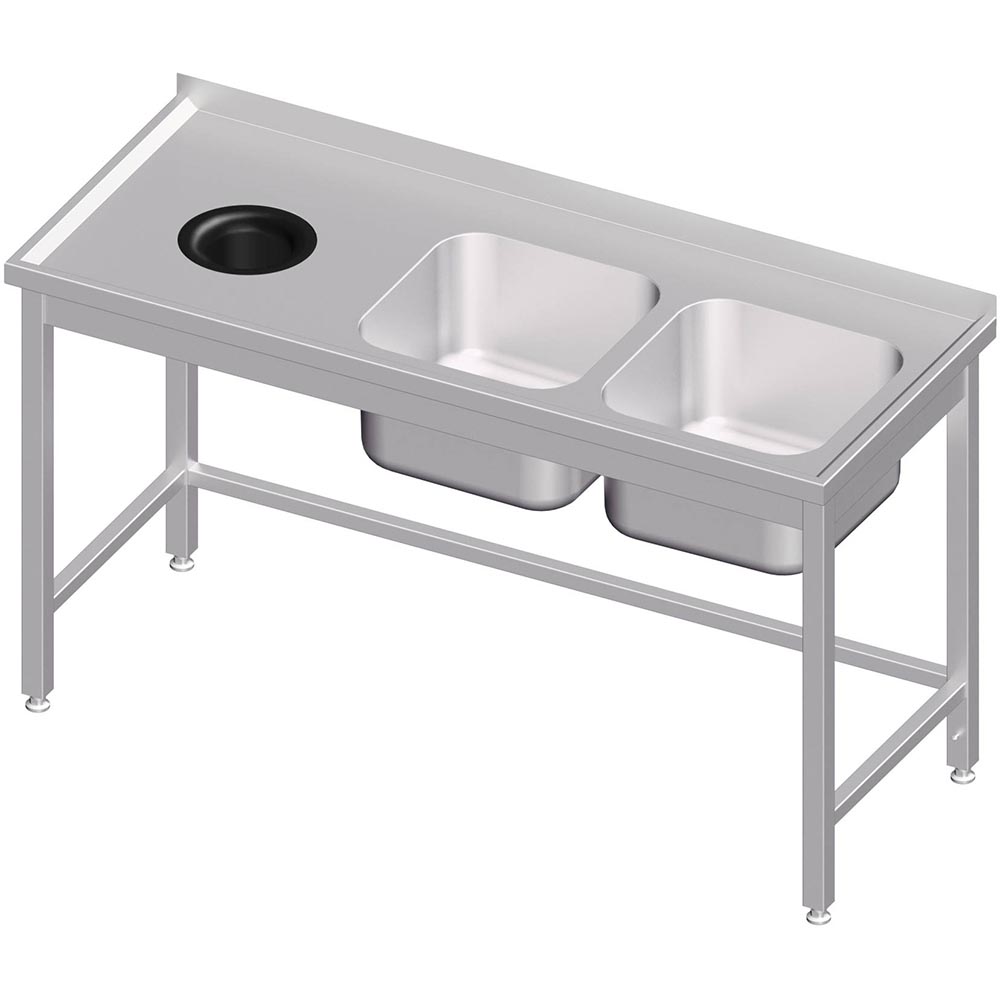 Stalgast Spültisch ohne Grundboden, mit Abfallloch, 1700x600x850 mm, mit zwei Be