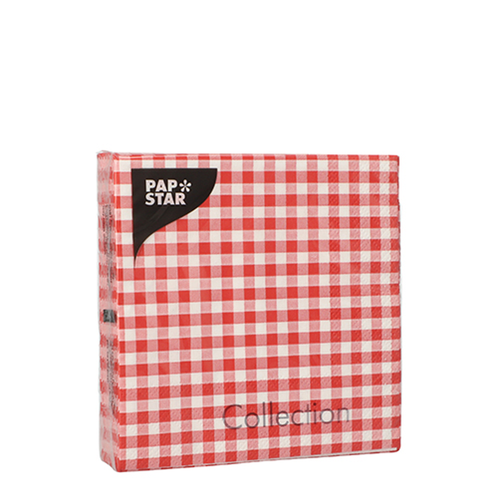 Papstar Servietten, 3-lagig 1/4-Falz 25 cm x 25 cm rot "Vichy Karo"