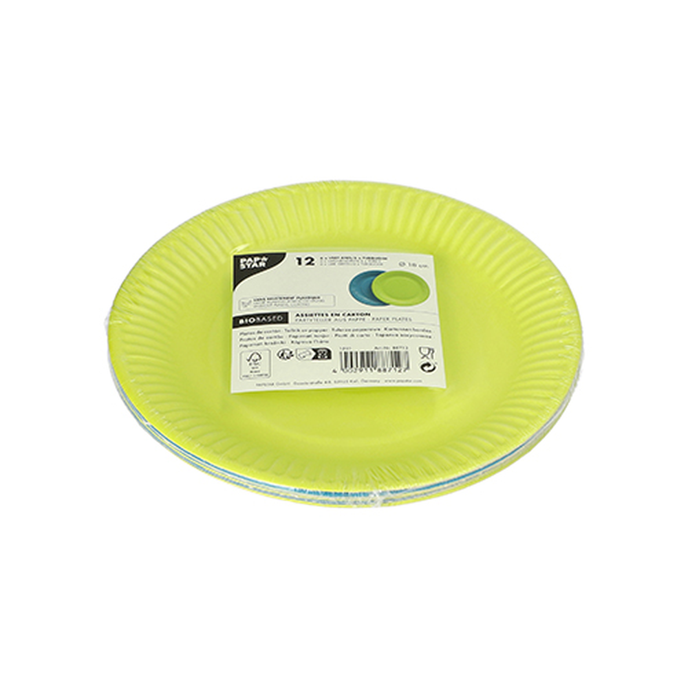Papstar Teller, Pappe rund Ø 18 cm farbig sortiert - limonengrün/türkis
