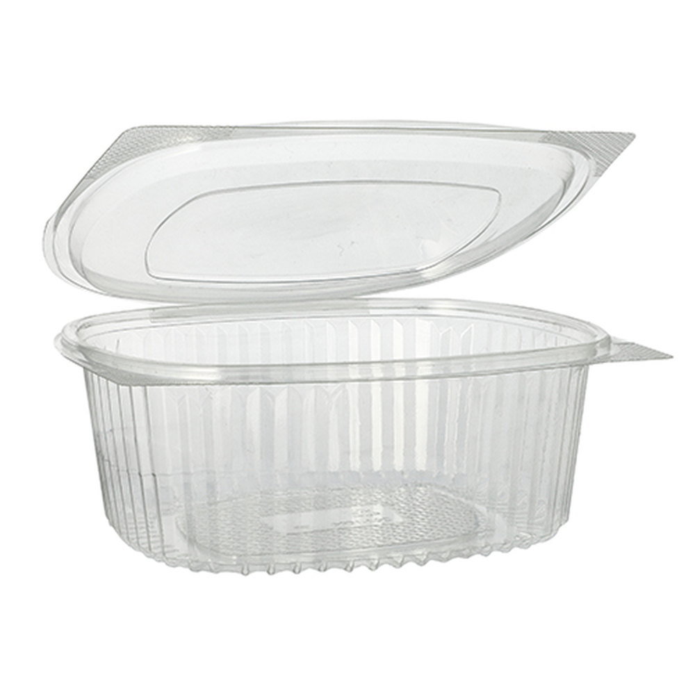 PAPSTAR Feinkost- und Salatschalen mit Klappdeckel, R-PET oval 1000 ml 6,6 cm